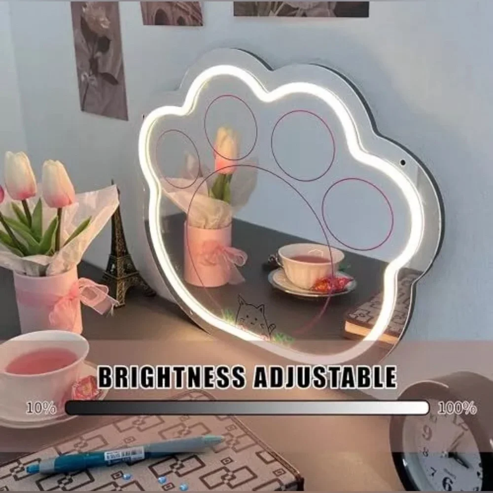 Neon Kitty Cat 🐱 Paw Light Up Safety Mirror